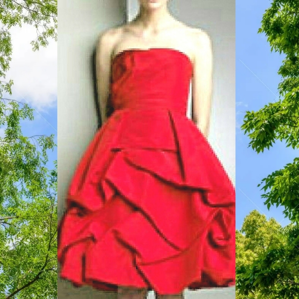 $2,990 RED FROM OSCAR DE LA RENTA SILK ROSE RUNW DRESS 6 - Picture 4 of 12